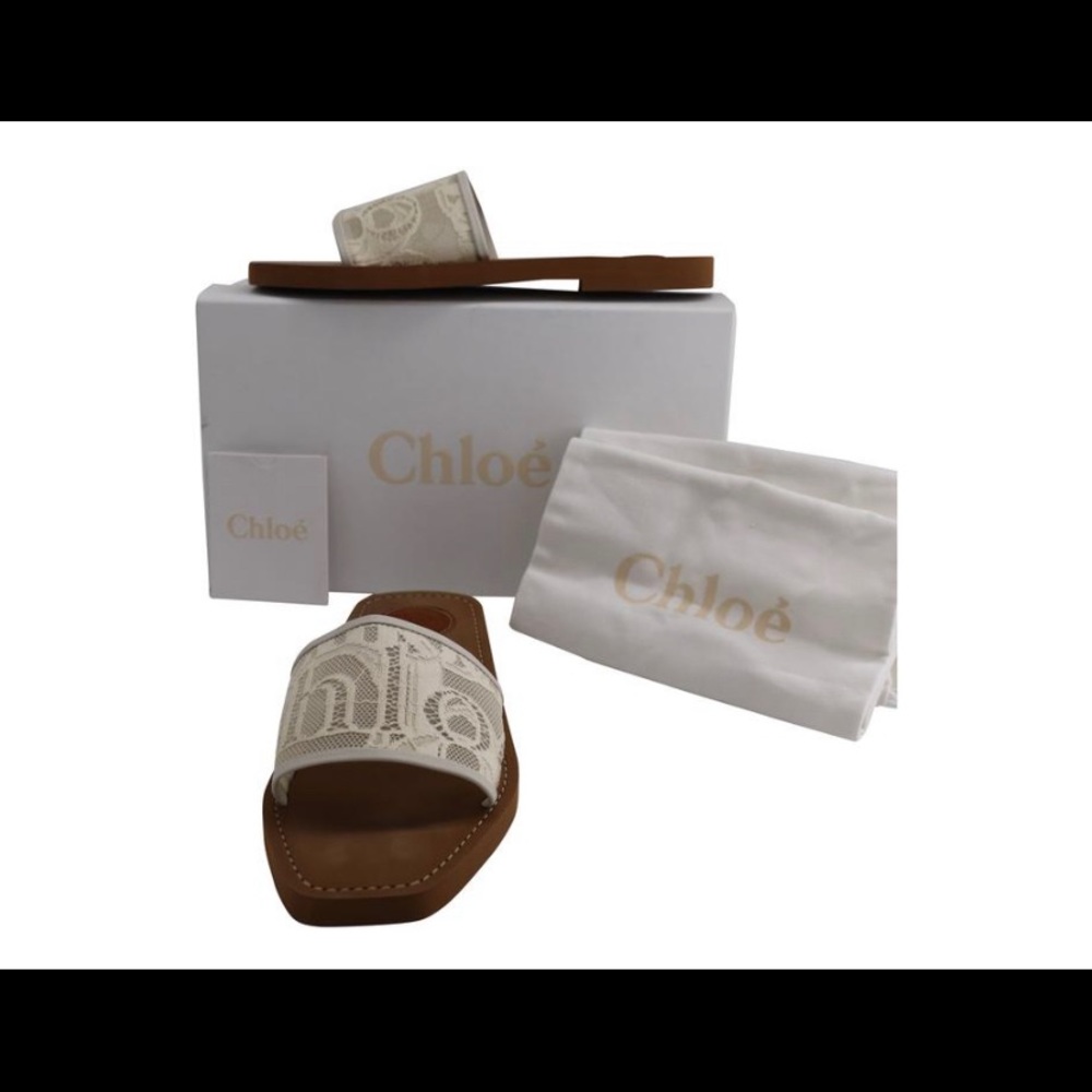 Chloe woody slides cream lace